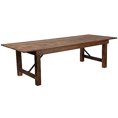Flash Furniture Hercules Series 9' x 40" Rustic Solid Pine Folding Dining Table, Rectangular Antique Farmhouse Dining and ...