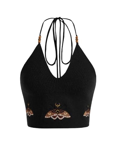 Verdusa Women's Going Out Tops Y2k Gothic Clothes Crochet Halter Top Western Boho Cowgirl Outfits