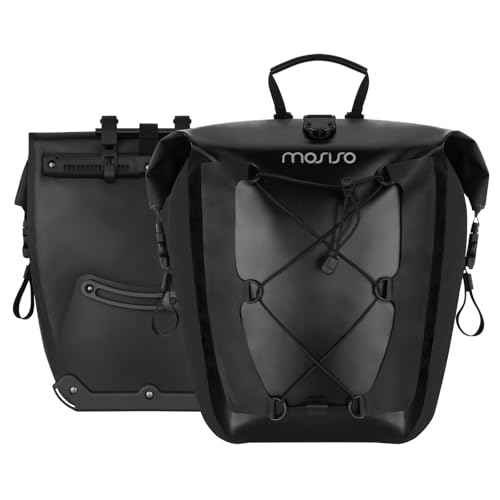 MOSISO 25L Bike Panniers, 2 Pack Waterproof Panniers Bike Bag, Bike Rear Rack Seat Bag with Elastic Cord, Bicycle Luggage Storage Trunk Pouch for Road Mountain Cycling Traveling Commuting, Black