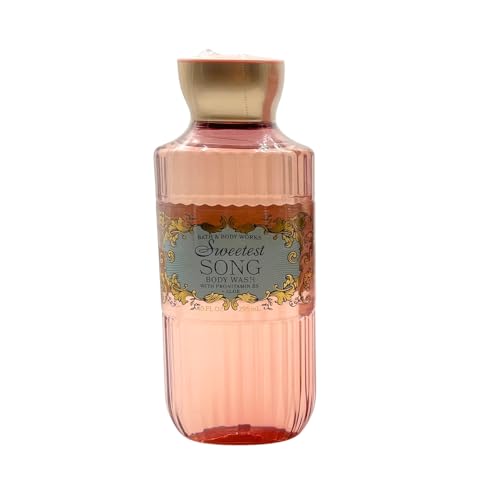 Bath & Body Works SWEETEST SONG 4-piece Deluxe Gift Set ? Fine Fragrance Mist, Body Wash, Body Lotion & 3-wick Scented Candle with Pink Tote Bag