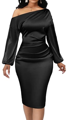 Yiershu Women's Sexy Fall Off Shoulder Bodycon Dress Elegant Long Sleeve Formal Cocktail Party Midi Maxi Dresses
