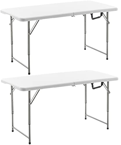 BTEXPERT Set of 2, 4 Feet Plastic Folding Table Height Adjustable Portable Carrying Handle Indoor Outdoor Picnic Camping O...