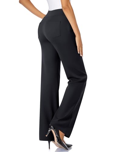 FireSwan Womens Dress Pants Stretchy Wide Leg Work Pants Business Casual Trousers Pull On Office Slacks with 4 Pockets