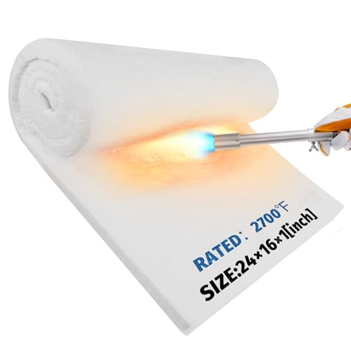 Nelyrho 24"x16"x1" Ceramic Fiber Insulation Blanket, Fireproof & Heat Resistant Up to 2700°F, Ideal for Wood Stove Baffle,...