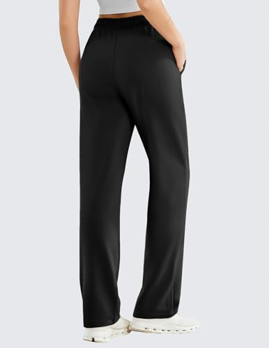 PINSPARK Women's High Waisted Straight Leg Sweatpant Comfy Interior Drawstring Workout Sweat Pants Pocket Fall Casual Pant