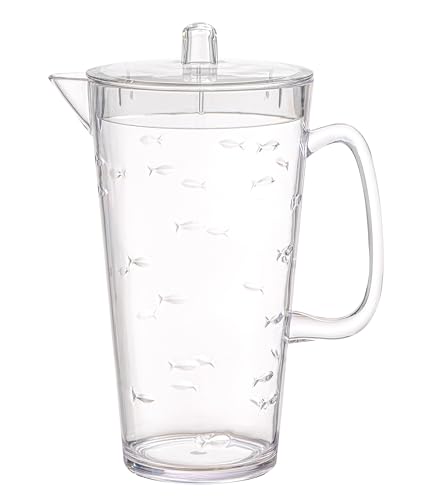 KLIFA- CHARLESTON- 85 oz, Acrylic Fishing Water Pitcher, School of Fish Jug, Shatter-proof Pitcher with Lid, BPA-Free, Pla...