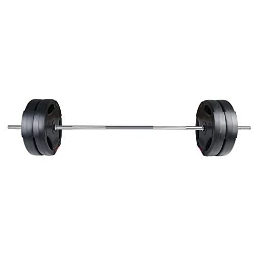 Fitvids Vinyl Standard 1-Inch Plate Weight Plate for Strength Training and Weightlifting, 80-Pound Set with Barbell