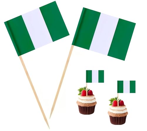 100 Pac Nigeria Flag Nigerian Toothpick Flags, Cocktail Picks Mini Stick Cupcake Toppers Country Picks Party Decoration Ce...
