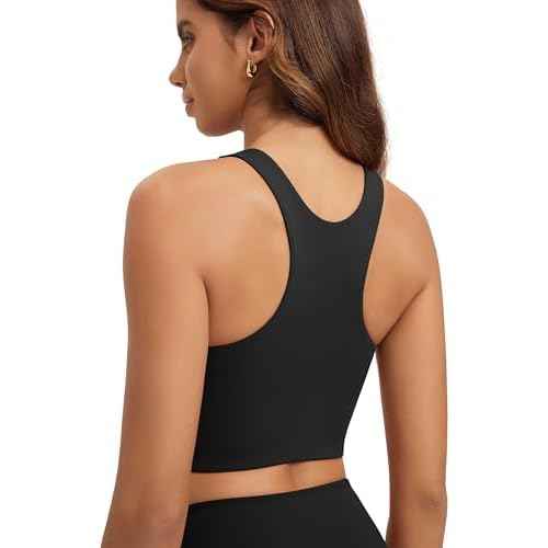 ODODOS Racerback Tank Bra for Women High Neck Non Padded Medium Support Sports Bra Workout Yoga Crop Tops