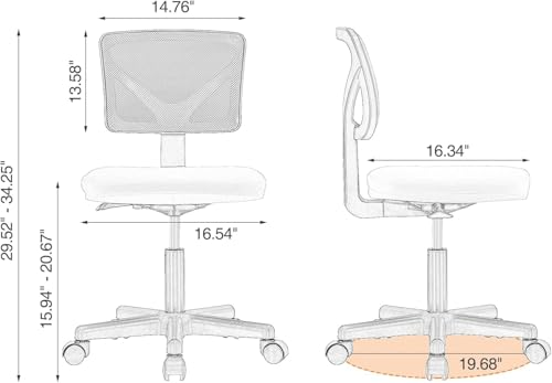 Sweetcrispy Small Office Desk Chair, Ergonomic Low-Back Mesh Rolling Work Swivel Chairs with Wheels, Armless Comfortable S...