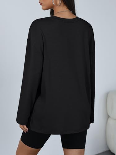 Trendy Queen Oversized Side Slit Tshirts for Women Long Sleeve Workout Tops Fall Fashion Gym Casual Tees Basic Y2K Clothes