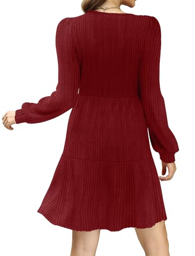 Sampeel Womens Square Neck Long Sleeve Fall Dresses Casual Babydoll Sweater Dress