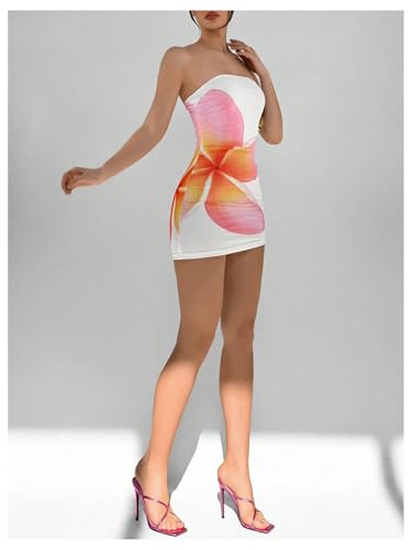 Milumia Women's Floral Tube Mini Dress Sexy Backless Bodycon Vacation Beach Sleeveless Dresses