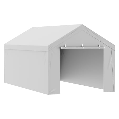 VEVOR Carport Replacement Canopy Cover Top + Side Wall 10 x 20 ft, Garage Tent Shelter Tarp Heavy-Duty Waterproof & UV Protected, Easy Installation with Ball Bungees,Grey (Frame Not Included)
