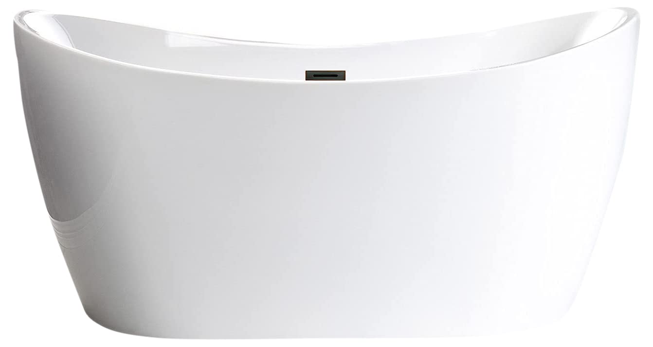 WOODBRIDGE 59" Acrylic Freestanding Bathtub Contemporary Soaking White Tub with Oil Rubbed Bronze Overflow and Drain，B0016 -ORB-Drain &O
