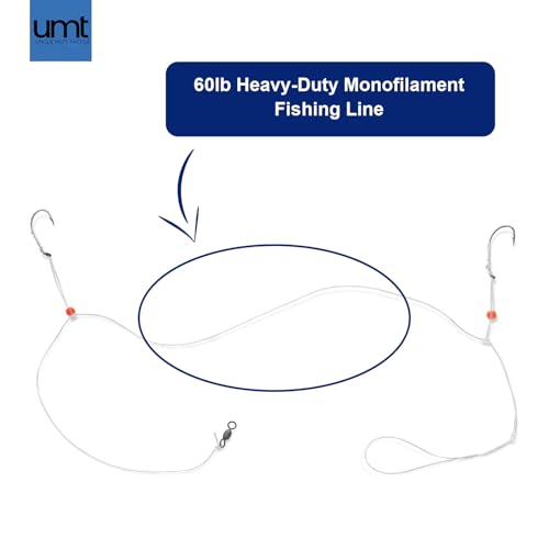 Sea Bass Hi/Lo Saltwater Fishing Rigs 1, 5 &10 Pack Bulk Options - Uncle Mo’s Tackle – Mustad Size 3/0 Bait Hook, 60lb Hea...