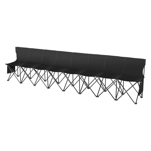 VEVOR Portable Folding Bench, 8 Seats Foldable Sideline Bench, Outdoor Camping Bench Chair with Carry Bag & Backrest, Team Sport Sideline Bench for Football Fishing, No Assembly Instant Seating, Black