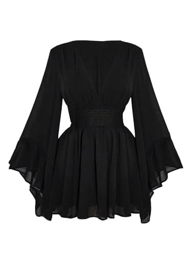 BEAUDRM Women's Plus Size Boho Western Dress Bell Sleeve Cowgirl Hippie Mini Dress Mesh A Line Casual Flowy Dresses