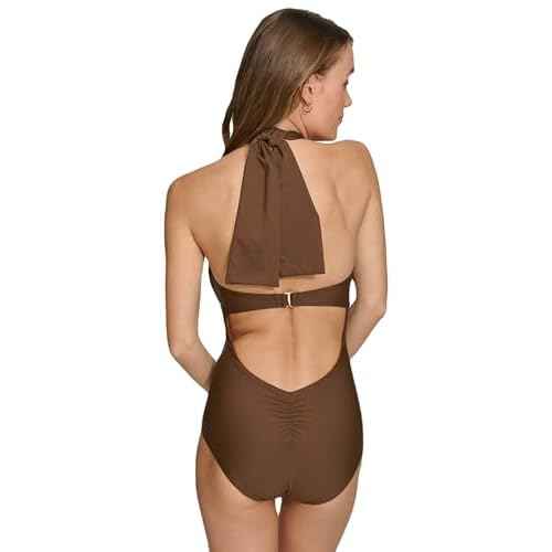 DKNY Women's Halter Ring One Piece Swimsuit