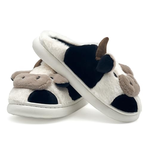 NZFUN Cow Slippers for Women and Men, Fluffy Cute Cozy Cartoon Fuzzy Cow House Slipper Womens Milky Cows Animal Preppy Fun...