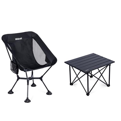 WildCall 1 Anti-Sink Feet Camping Chair and 1 Ultralight Camping Table, Ultralight Compact for Adults Outdoor Camping Back...