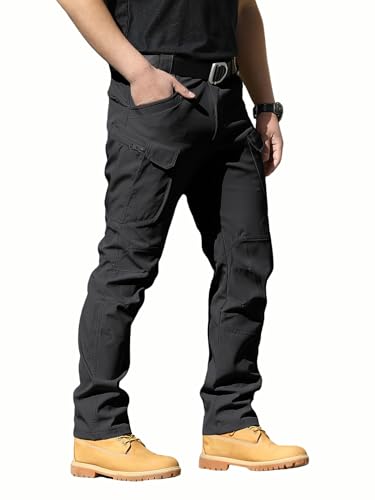 FLYFIREFLY Men's Tactical Cargo Pants Water Resistant Ripstop Outdoor Quick Dry Hiking Work Pants with Pockets(No Belt)