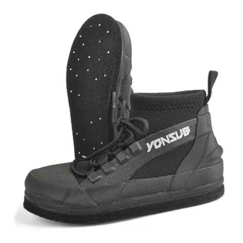 Rock Fishing Wading Boots with Felt Sole & Steel Studs – Anti-Slip Neoprene Reef Shoes for Men, Quick-Dry Breathable Drain...