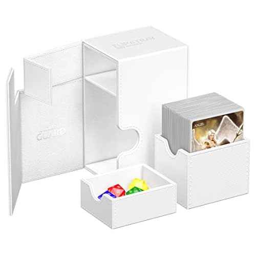 Ultimate Guard Flip'n'Tray 80+, Deck Case for 80 Double-Sleeved TCG Cards + Dice Tray, White, Independent Magnetic Closure & Microfiber Inner Lining