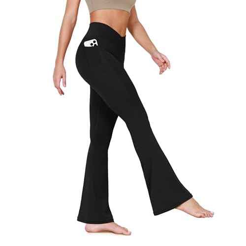 ODODOS Cloud Feeling Crossover Flared Pants with Pockets for Women, Cross Waist Bootcut Lounge Yoga Pants- 30" / 32" Inseam