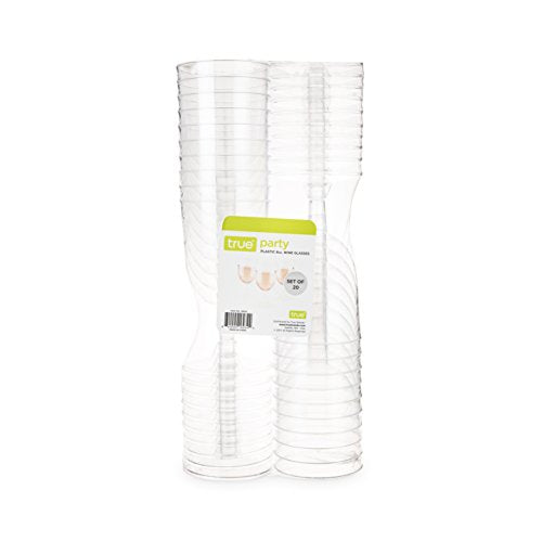 True Party Disposable Plastic Wine Glasses, Stemmed Clear Plastic Cups for Outdoors, Parties, 6 Oz Set of 20
