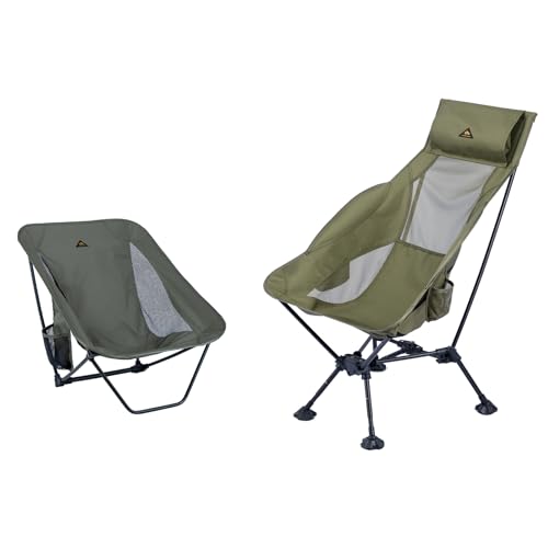 iClimb 1 Adjustable High Back Anti-Sinking Chair and 1 Low Back Chair Bundle, Ultralight Compact for Two Person Outdoor Ca...