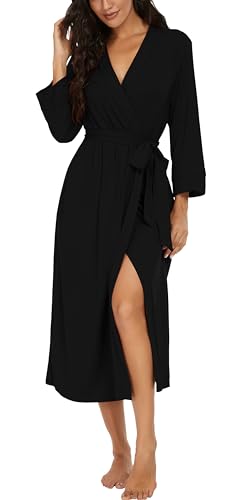 VINTATRE Women Kimono Robes Long Knit Bathrobe Lightweight Soft Knit Sleepwear V-neck Casual Ladies Loungewear
