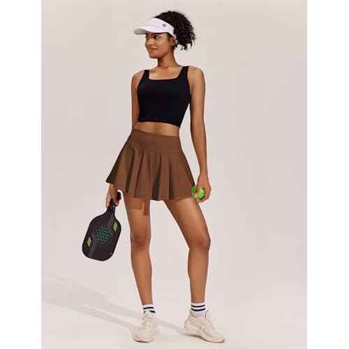 PINSPARK Womens Tennis Skirt Pleated Athletic Skirts with Pockets Shorts High Waisted Golf Skort for Workout Pickleball