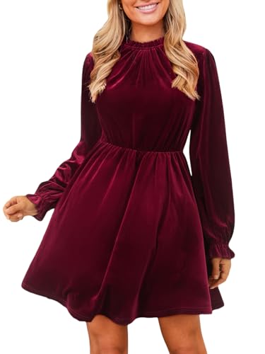CUPSHE Women's Fall Dresses 2025 High Neck Long Sleeve Mini Party Ruffled Casual Tunic Velvet Wedding Guest Dress