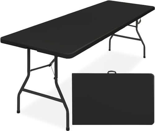 SIMPLI-Magic 8ft Portable Plastic Folding Table – Indoor & Outdoor Heavy-Duty Foldable Utility Table w/Handle for Party & ...