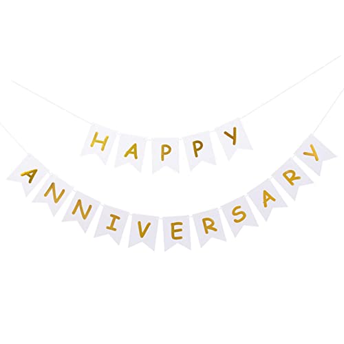 PANRRPERS White Happy Anniversary Banner, Party Supplies for Wedding Birthday Party Ceremony Decoration