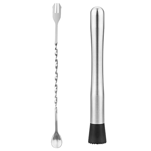 tifanso Muddler for Cocktails, 10" Muddler and Long Handle Bar Cocktail Mixing Spoon, Stainless Steel Stirrer, Bar Accesso...