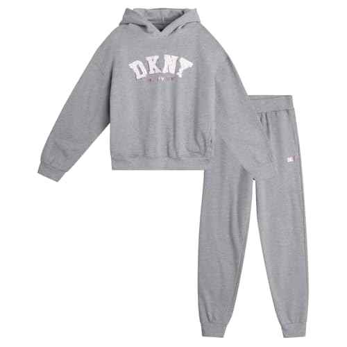 DKNY Girls Sweatpants Set - 2 Piece Active Fleece Girls Sweatshirt and Jogger Youth Kids Sweatpants Matching Set (4-16)