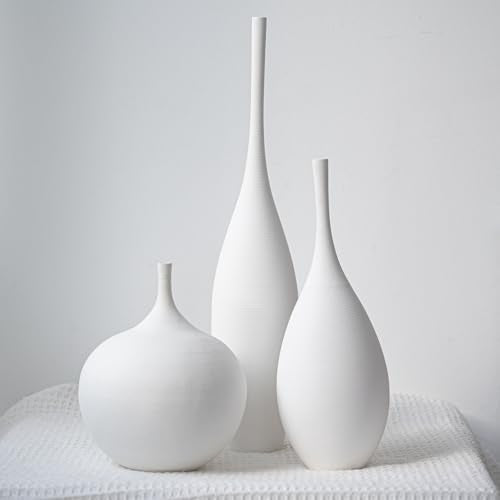 Relexome White Ceramic Vase Modern Boho Wabi-Sabi Flower Vase Set of 3 Decorative Aesthetic Vases for Centerpieces Pampas ...