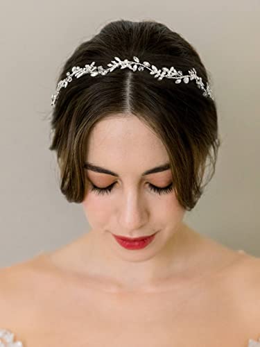 SWEETV Rhinestones Bridal Headband Silver Crystal Wedding Headpieces for Brides Hair Pieces for Bridesmaid Flower Girl Hai...
