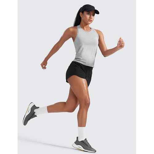 CRZ YOGA Mid Flat Waisted Running Shorts for Women 3" - Mesh Liner Quick Dry for Workout Sport Athletic with Zipper Pocket