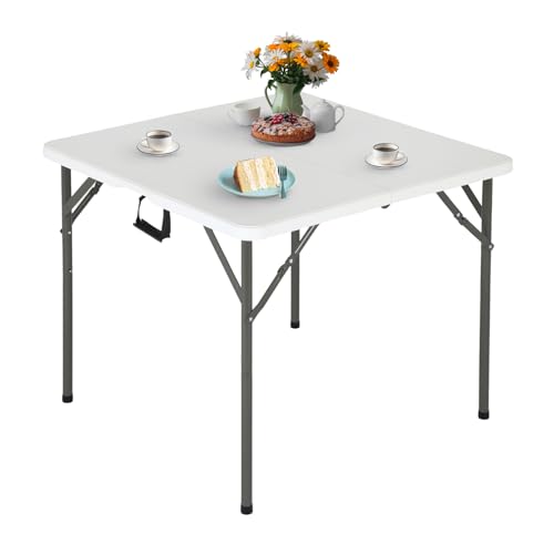 FDW 34" Folding Card Table Plastic Table Portable Square Height Dining Table Perfect for Party and Parties Backyard Event...