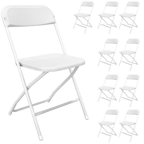 TRINEAR 10 Pack White Folding Chairs, Portable Party Chairs, Plastic Folding Chair,Stackable Commercial Seats with Steel F...