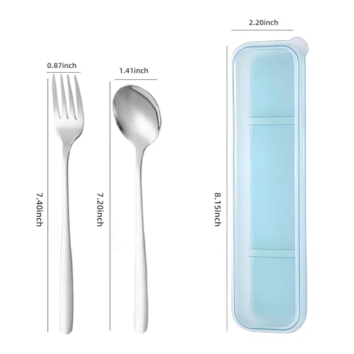 Stainless Steel Travel Utensils Set with Case Reusable Spoon Fork Portable Cutlery Set for Lunchbox Office Picnic Camping