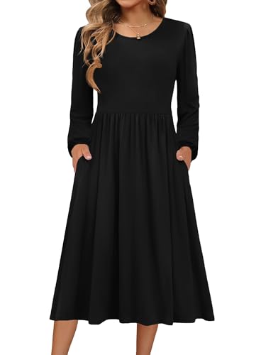 Zeagoo Long Sleeve Dresses for Women 2026 Fall Winter Casual Flowy A-Line Boho Midi Party Long Dress with Pockets