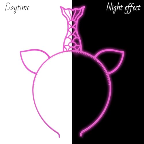 Jaqakid 6PCS Glow in The Dark Party Supplies Mermaid Luminous Headbands for Girls Women Light Up Hair Band for Birthday Pa...