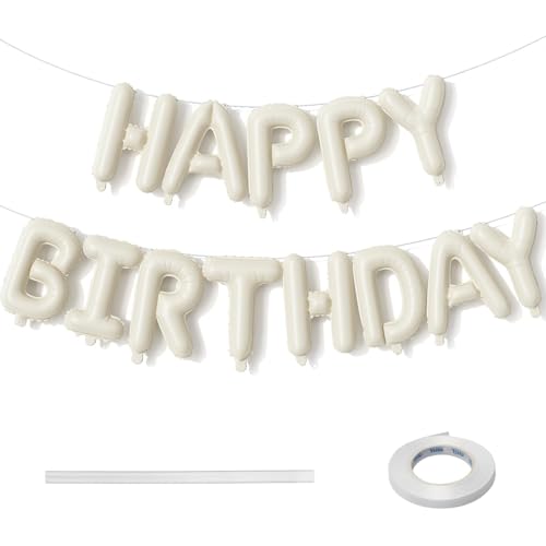 Cream Happy Birthday Balloon Banner, Neutral Beige Happy Birthday Foil Balloon, 16 Inch Ivory White Sand Born Day Bunting ...