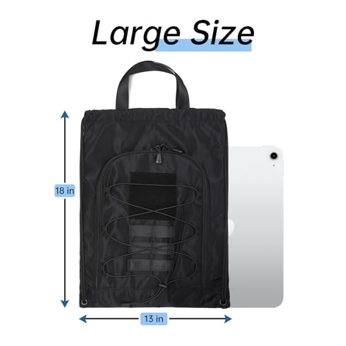 seyfocnia Drawstring Backpack Tactical String Gym Bag with Zipper Pockets, Waterproof Cinch Bag Sport Gym Backpack for Me...