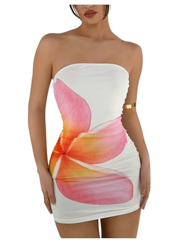 Milumia Women's Floral Tube Mini Dress Sexy Backless Bodycon Vacation Beach Sleeveless Dresses