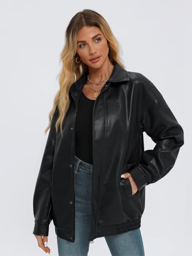AUTOMET Women's Oversized Leather Jackets Faux Suede 2026 Fall Zip Up Motorcycle Coats Blazer Jackets for Women Outfits